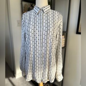 Loft polka dot and stripes black and white button up, size medium